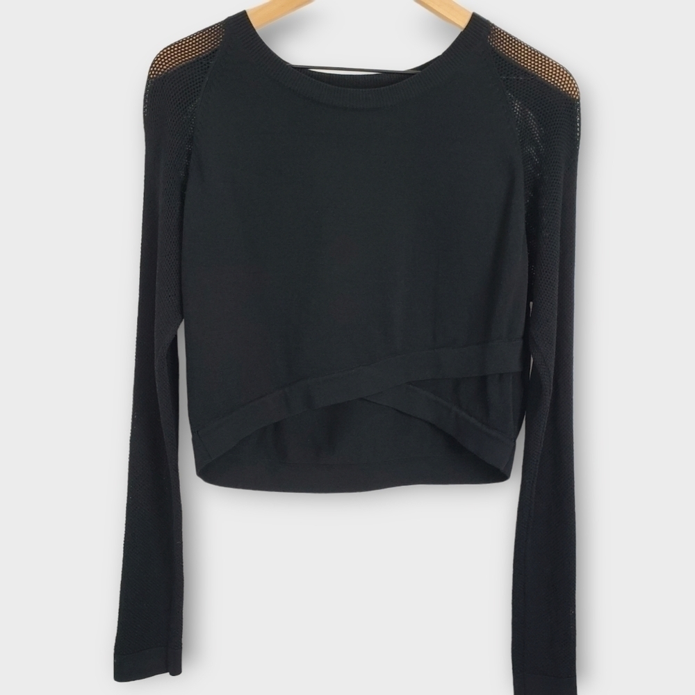 River Island Crop Top V Neck Mesh Sleeves Size 12